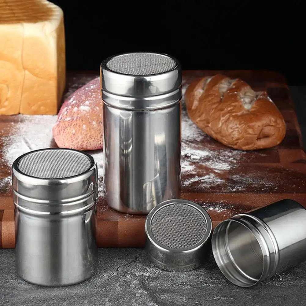 Stainless Steel Spice Sifter With Lid Rotating Cover Seasoning Jar Coffee Powder Dessert Decor BBQ Salt Shaker Kitchen Supplies