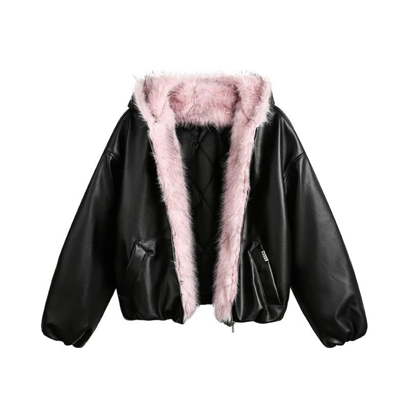 سترة نسائية كلاسيكية أمريكية غير رسمية بغطاء للرأس بأكمام طويلة من الفرو الصناعي Y2K معطف عتيق بلون نقي ملابس شارع هاراجوكو #6