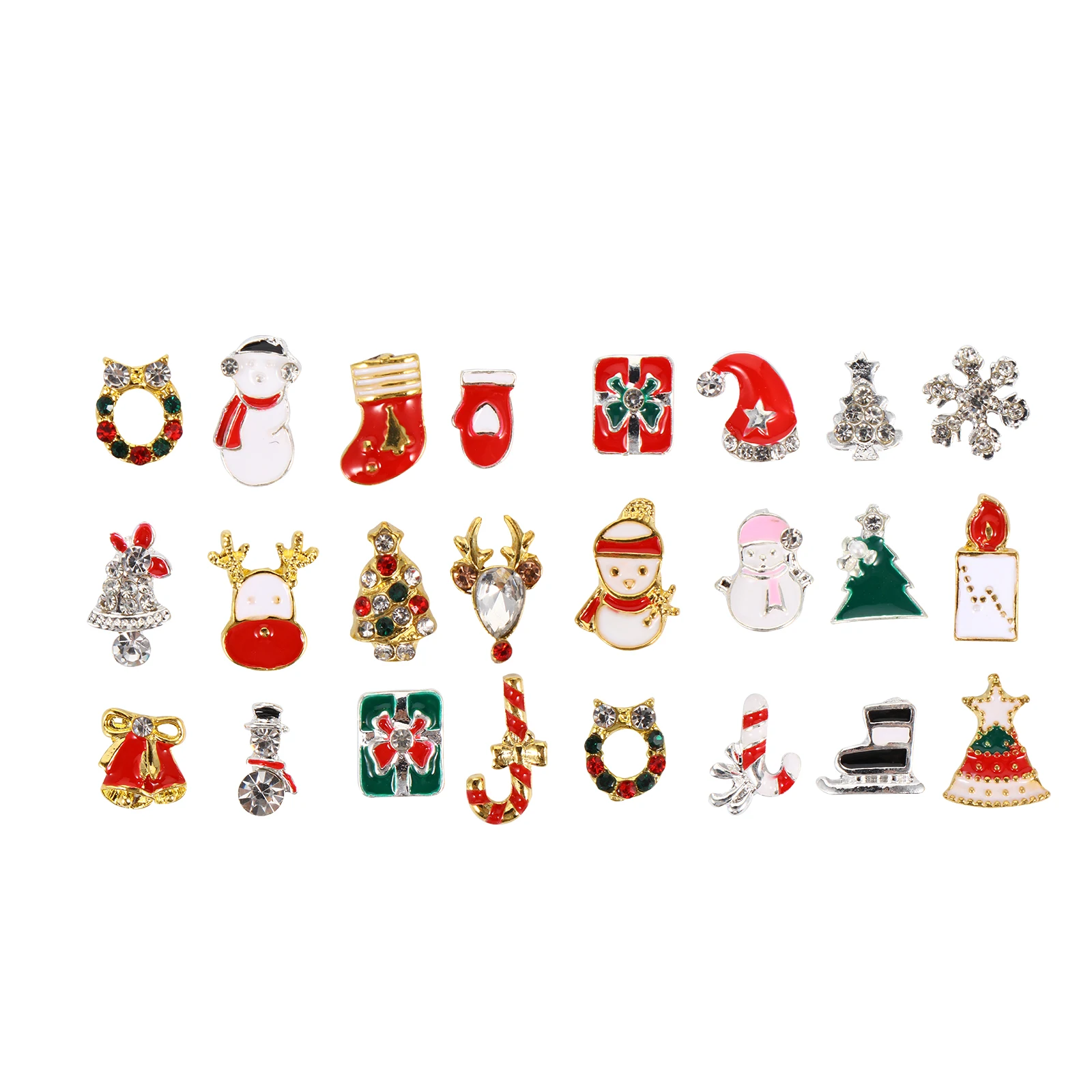

2 Boxes Christmas Alloy Nail Art Rhinestones Stickers Charms Decorations Various Styles Storage Box For Nail Supplies