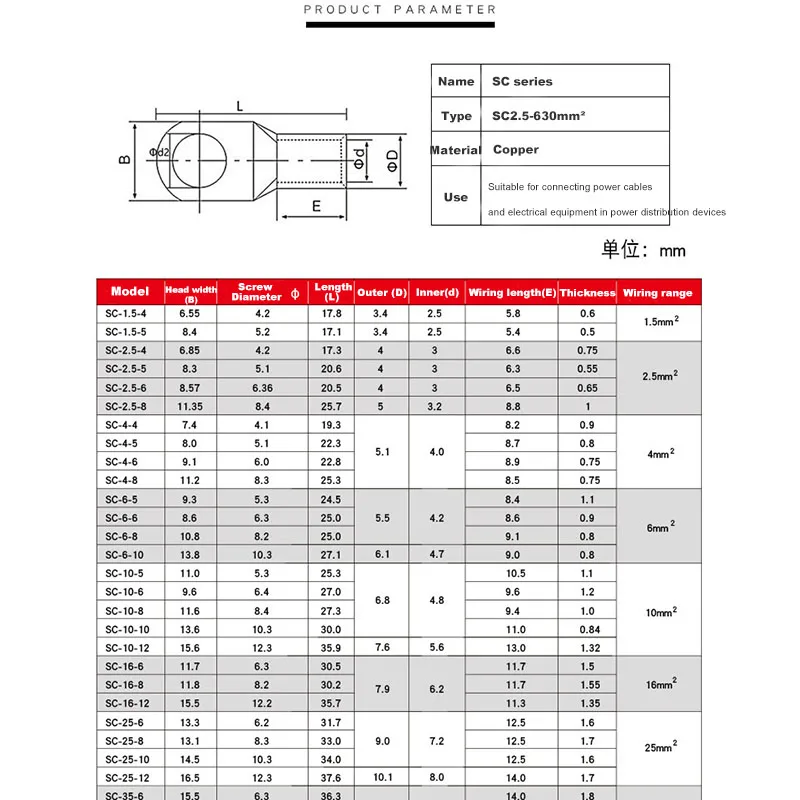 50/30Pcs Kupfer Nase SC10/16/25 Zinn Überzogen Battery Terminals Kabel Lug Loch ID 5/6/8/10/12mm Draht Stecker – Detail 8