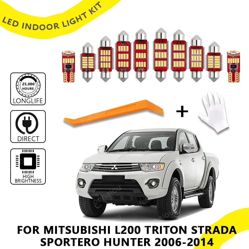 11Pcs For Mitsubishi L200 Triton Strada Sportero Hunter 2006-2014 Canbus Vehicle Bulbs No Error  LED Interior Map Dome Light Kit