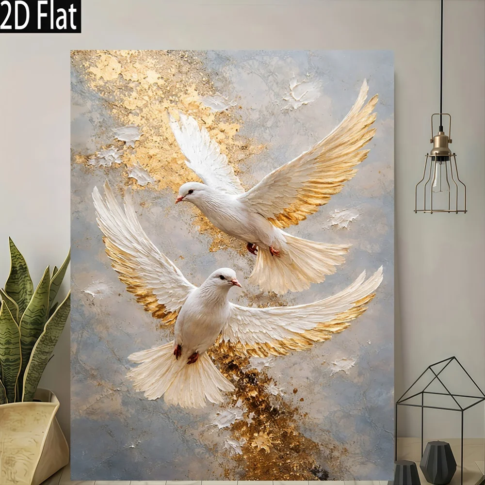 2D Flat 1pc Elegant White Doves Art Modern Retro Frameless Canvas Wall Art Poster for Elegant Living Room and Office Decorations