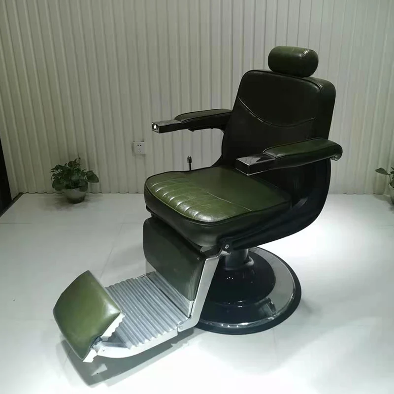 Dark Green Plain Barber Chair, Hydraulic Reclining Barbershop Chair, Heavy Duty Hair Shaving Salon Chair with Footrest