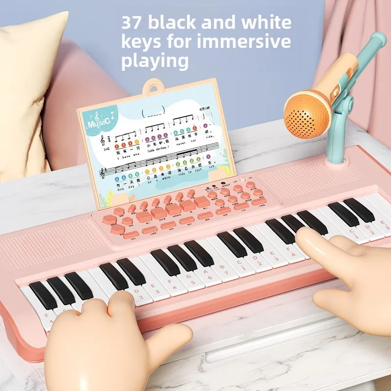 37-Key Portable Electronic Piano Toy with Microphone Children's Music Instrument Toy for Beginners Metal Toy for Girls
