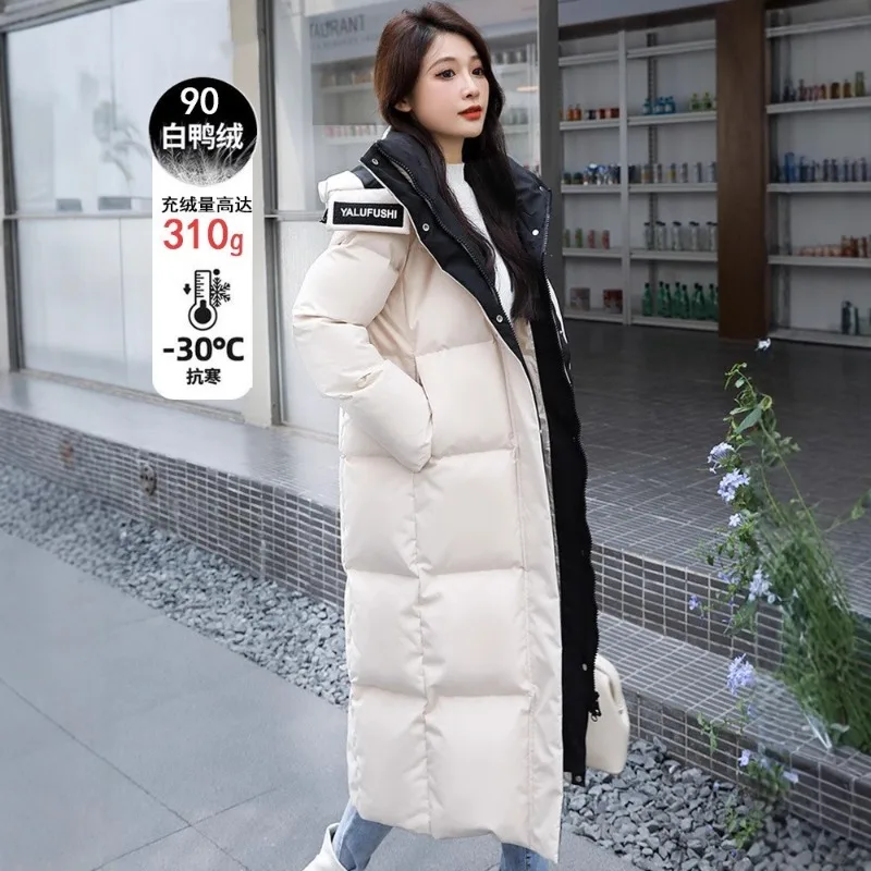 

Genuine white duck down jacket for women's Northeast super thick long slim-fitting over-the-knee winter medium and long coat