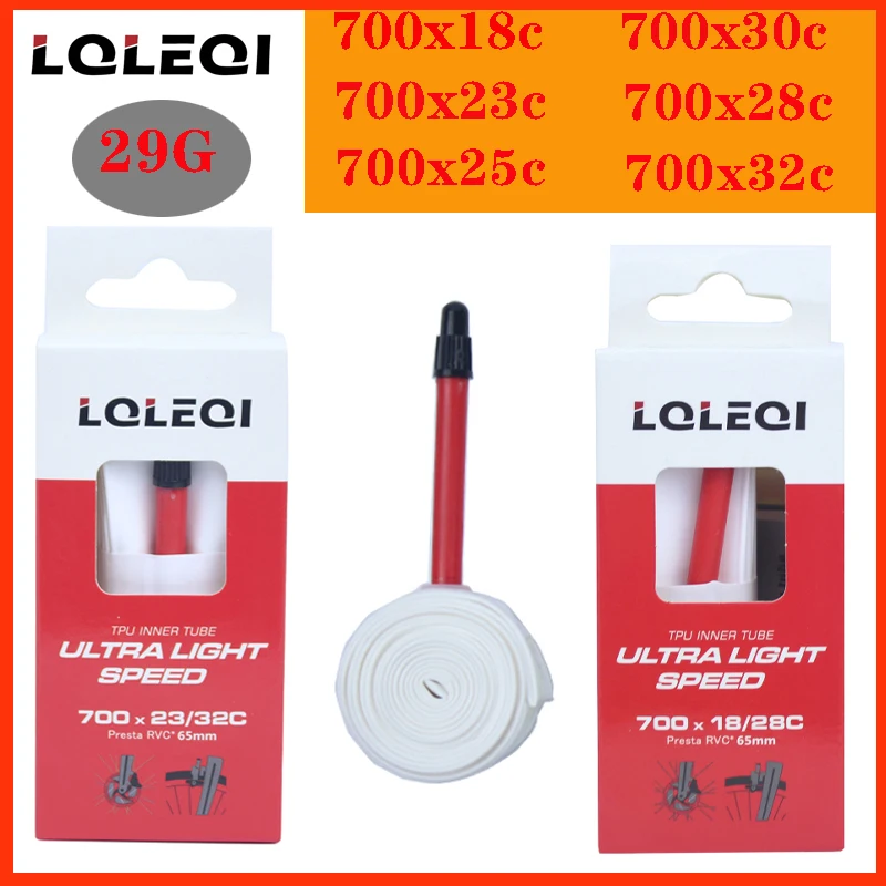 LQLEQI-tubo interior ultraligero para bicicleta de carretera, accesorio de TPU 700C, 700x18, 23, 25, 28, 32 C, 29g