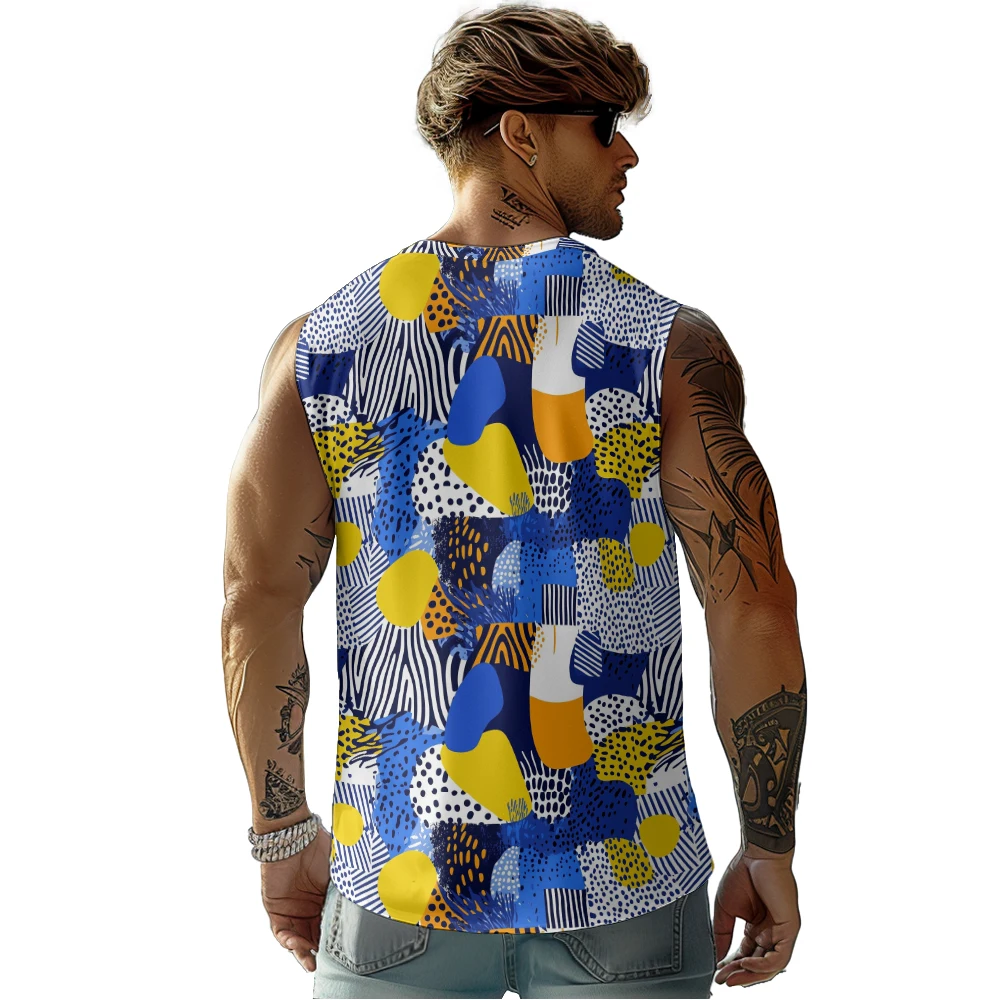 Geometric Pattern Men Tank Top Gym To Street Statement Sleeveless Bold Color Breathable Training Vest Muscle Fitness Clothing