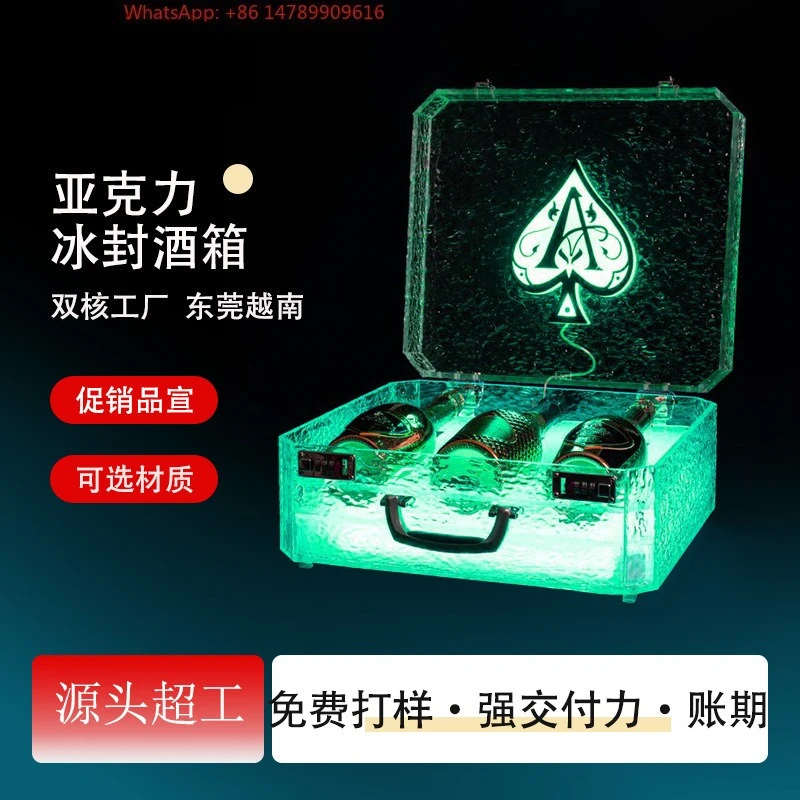 Premium Custom LED Liquor Display StandCustomized KTV Luminous Ice-sealed Wine Case, Bar Spade A Champagne Base, Colorful Acryli