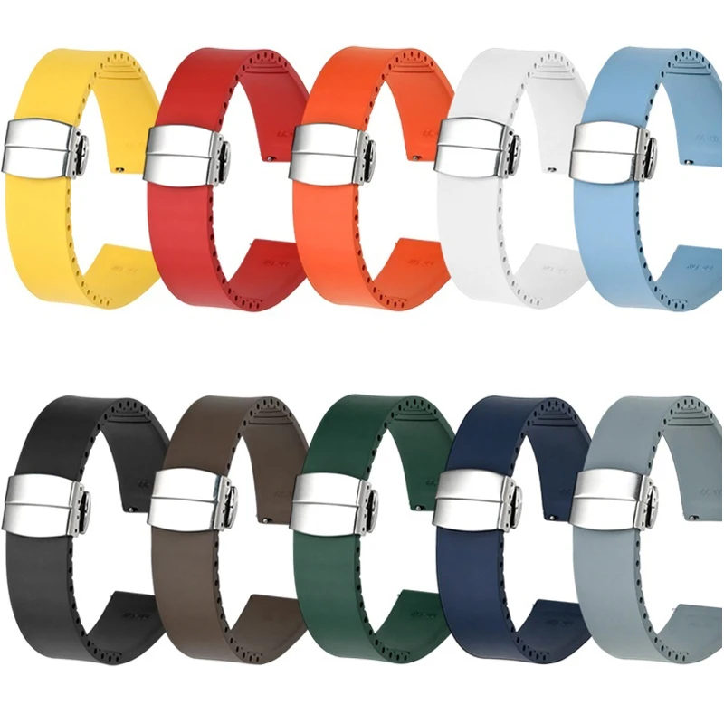 High Grade FKM Strap 18/19/20/21/22mm Diving Fluoro Rubber Quick Release Butterfly Buckle Watch Band Accessories for Cut To Size