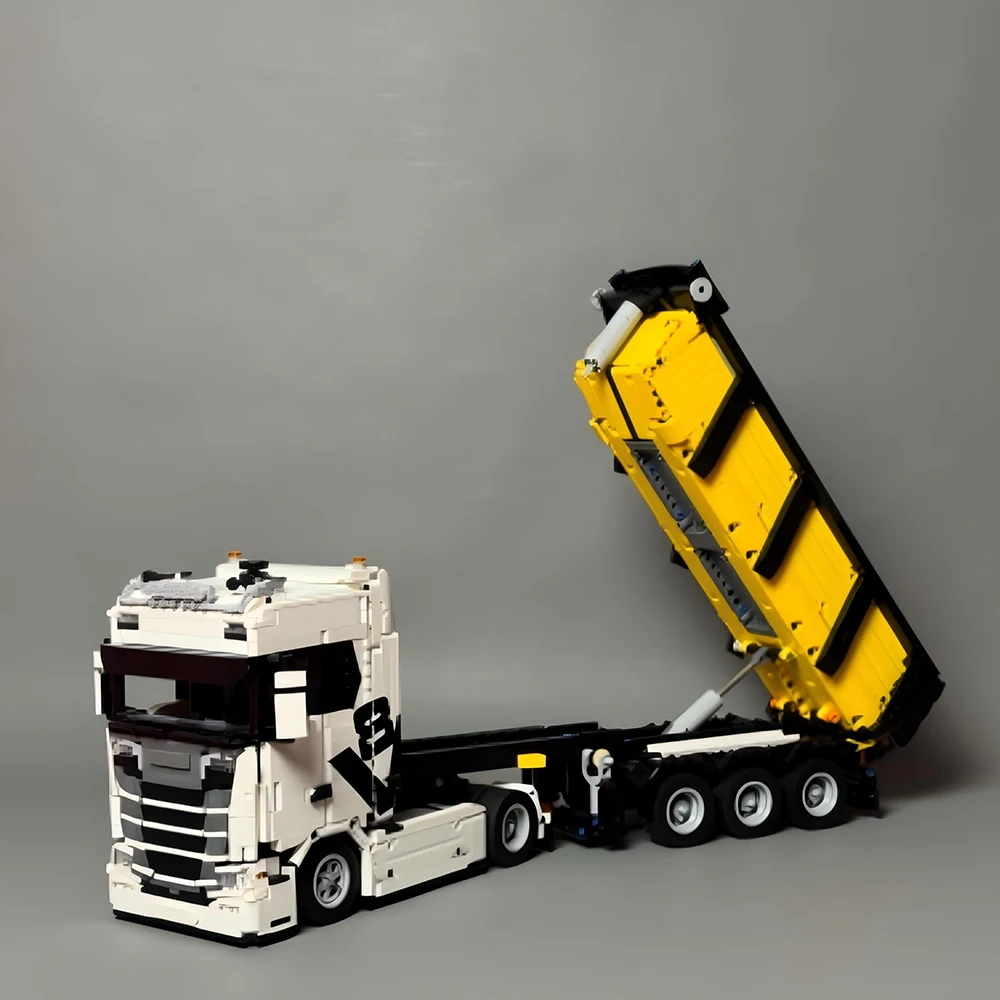 2347PCS MOC City Engineering Truck with Dump Trailer Model Semi-trailer Tractor Assembly Building Blocks Set Toy DIY Boy Gift