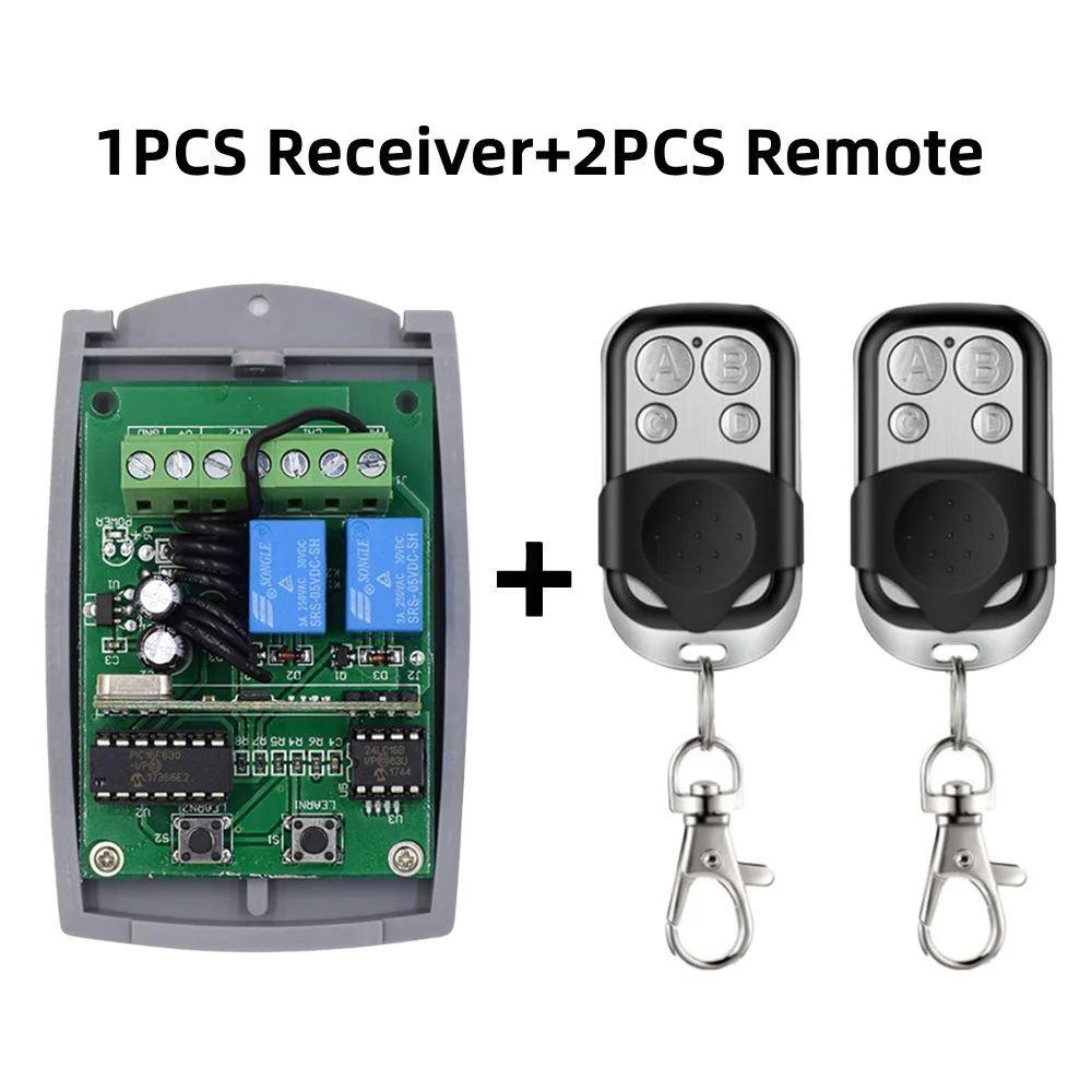 Universal 433mhz Remote Control Garage Door Receiver 2CH Relay Module & 433.92 MHz Transmitter Gate Keyfob