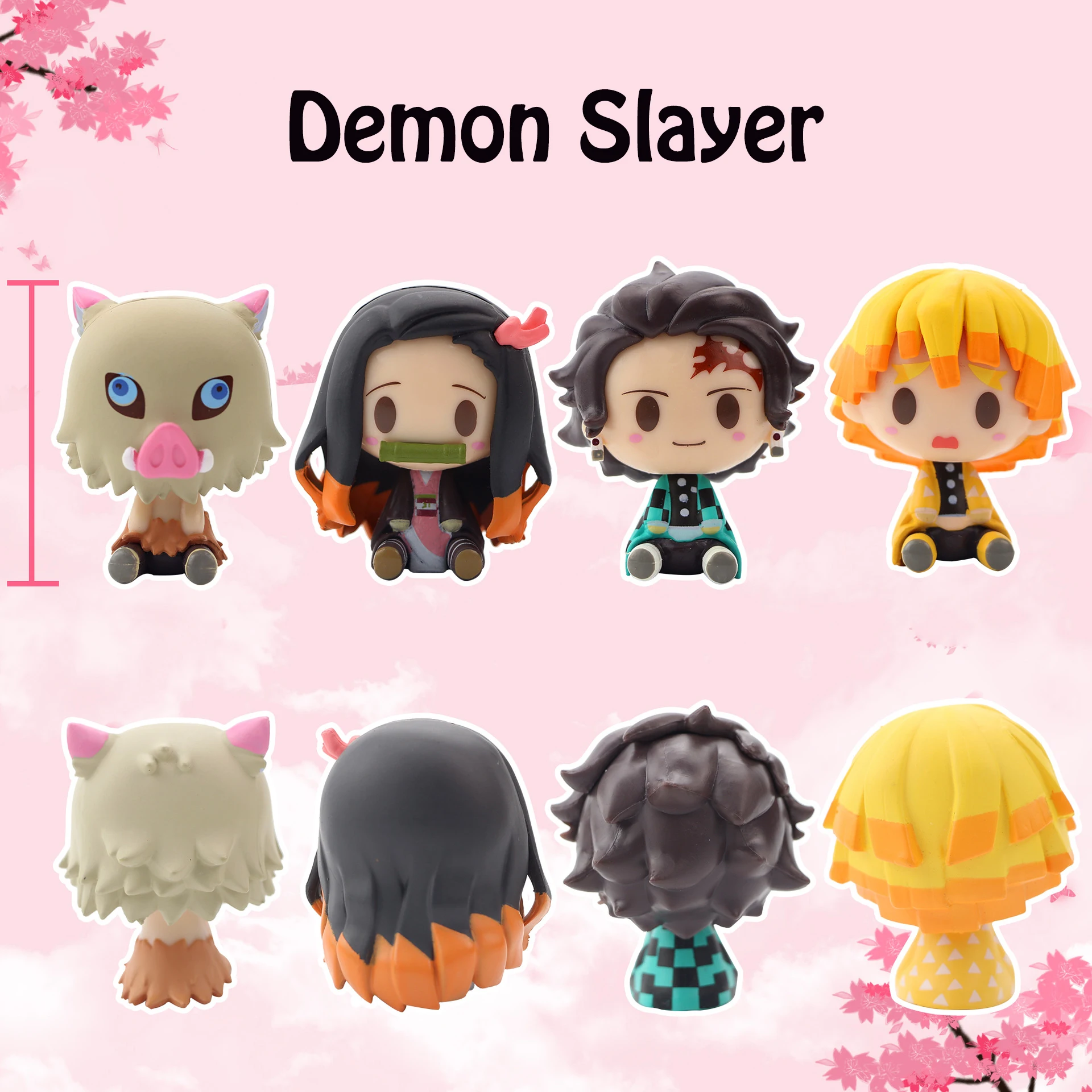 Random Anime Demon Slayer Doll Seated Version Tanjiro Nidouko Kitchen Door Demon Slayer Kawaii Figure Kids Toy Gift PVC Dolls