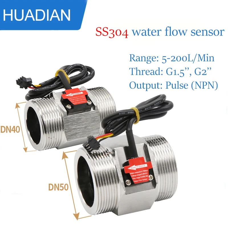 5-200L/Min DN50 Thread Hall Effect SS304 Water Micro Flow Sensor Stainless Steel Pulse Turbine Flowmeter