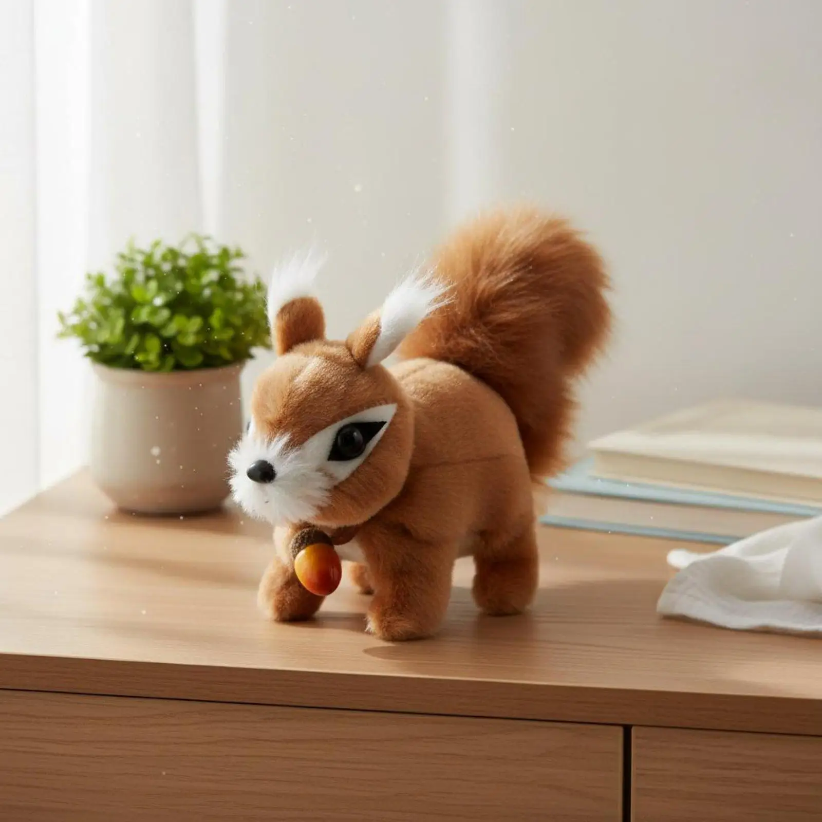 Talking Squirrel Toy Children Animated Figure with Furry Tail Moving Plush Toy for Sensory Play and Birthday Gift