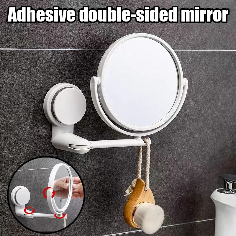 Suction Cup Folding Swivel Double Sided Makeup Mirror Bathroom Mirror Dressing with Hooks Adjustable Multi-angle Makeup Mirror