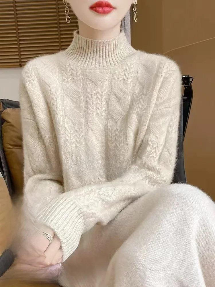 Suéter de Cachemira ueso de Punto para Mujer, Cuello Medio Alto, Estilo Nuevo de Otoño Invierno, Ajustado, Ropa Interior, S...