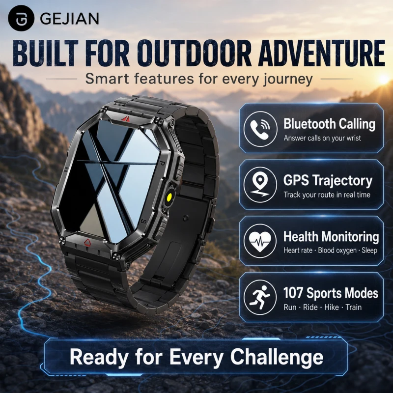 

GEJIAN 2026 New Outdoor Smart Watch 2.1" AMOLED With Health Monitoring Altitude Pressure Compass 1ATM Waterproof Smartwatch ﻿ ﻿