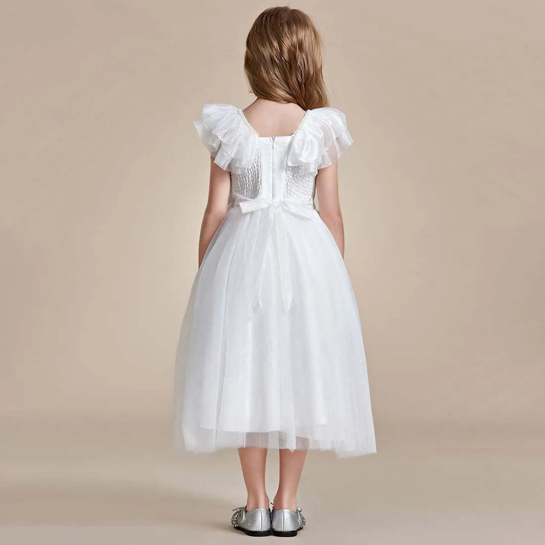 Yzymanualroom ชุดเดรสผู้หญิงลายดอกไม้ Tulle พร้อมโบว์ Charming คอกลม2-15T