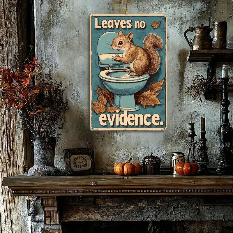 Vintage Cat No-Little-Evidence Metal Sign -  Rustic Wall Decor with Humorous Squirrel Art, Iron Material, Perfect for Home, Cafe