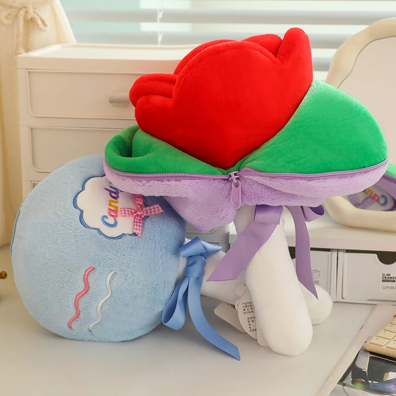 Hot san valentino rose lecca-lecca creativo trasformato in Bouquet peluche morbido cuscino di fiori farciti portachiavi Decor per ragazze regalo