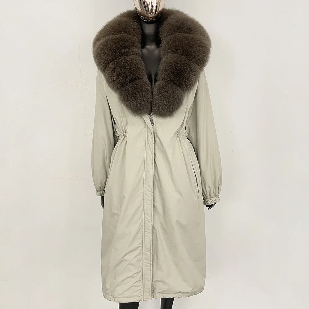 Daunenjacke, leicht, Puffer-Damen, echtes Fell für Damen, natürliches Fuchspelz, echter Mantel, lang, neu in Mänteln und Jacken, Damen-Winter