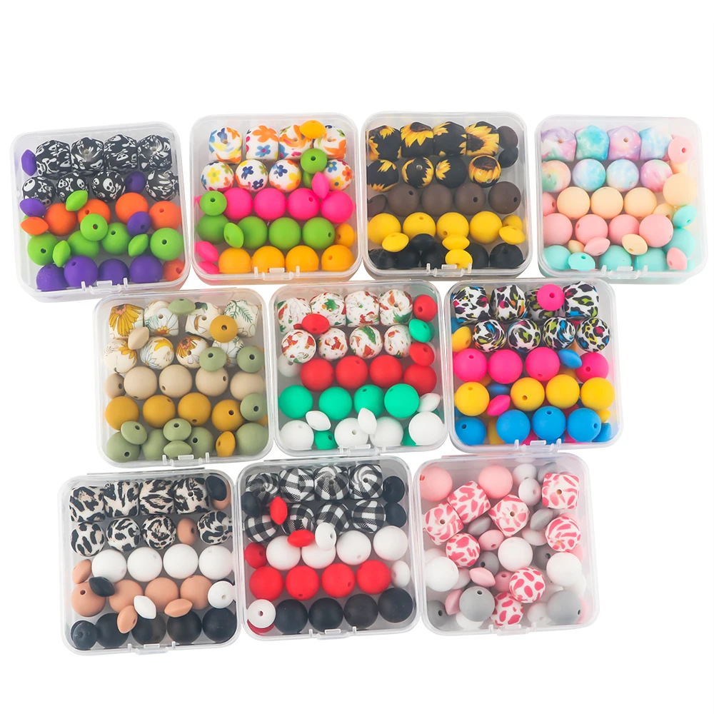 50Pcs/box Silicone Beads Loose Spacing Beads Hexagon Printed Beads For Making Bracelets Necklaces DIY Jewelry Accessories