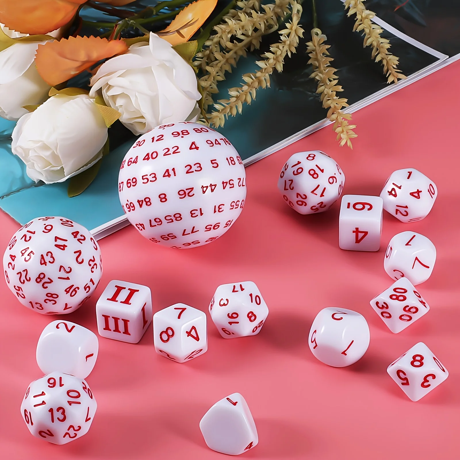 DND Polyeder-Würfelset D3-D100 (15 Stück) für Rollenspiele mit Kordelzugbeutel – Detail 2