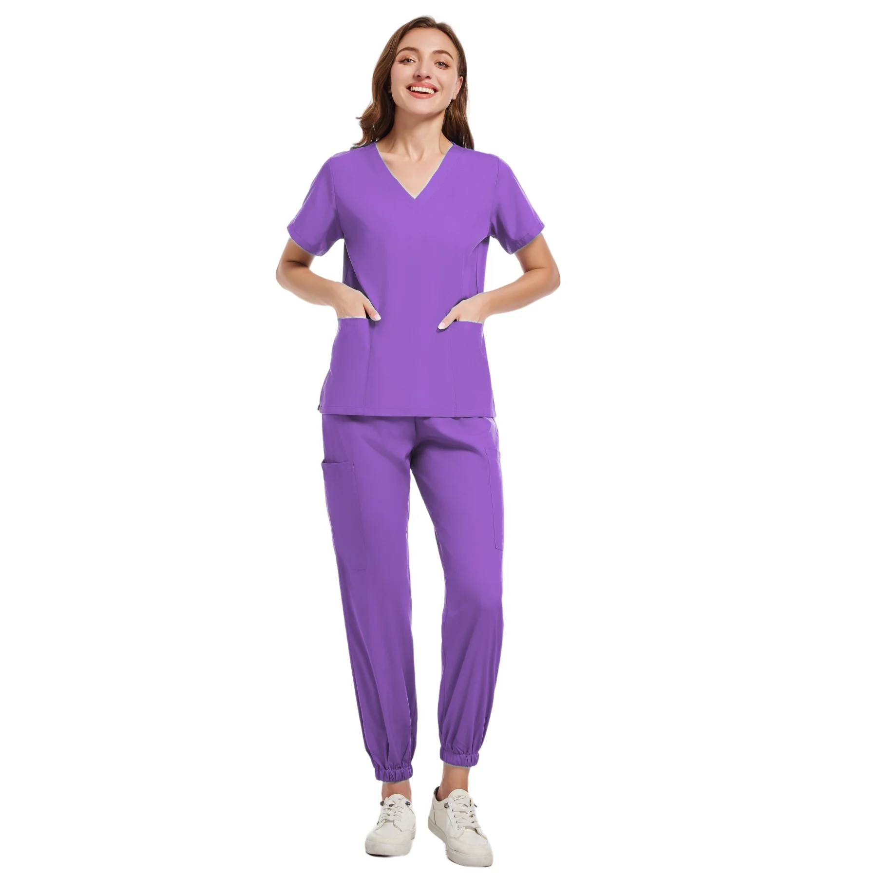 Pet Médico Cirurgia Macacão Scrubs Set, Uniformes Médicos, Stretch Scrub Tops, Calças De Bolso, Uniforme De Enfermeira, Salão De Beleza Workwear