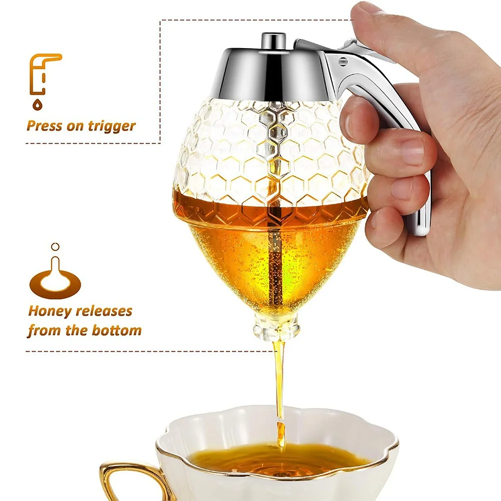 1pack Honey Dispenser No Drip Acrylic with Stand Honey Container Coffee Syrup Dispenser Honey Jar Container Kitchen Accessories