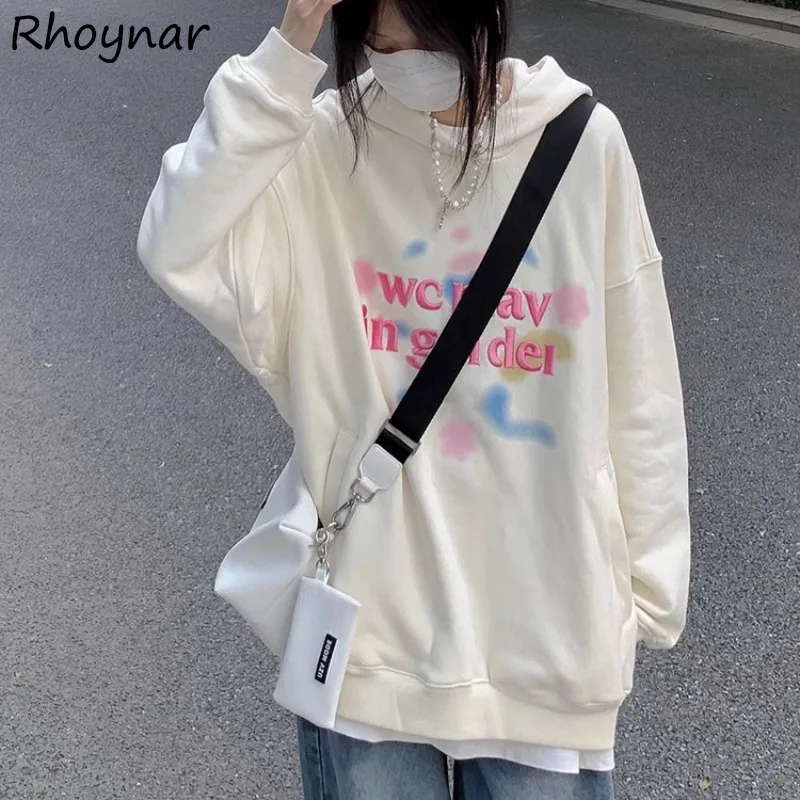 

Printed With Hat Hoodies Women Autumn Lovely Girls College Baggy Comfortable Leisure Simple All-match Korean Fashion Prevalent