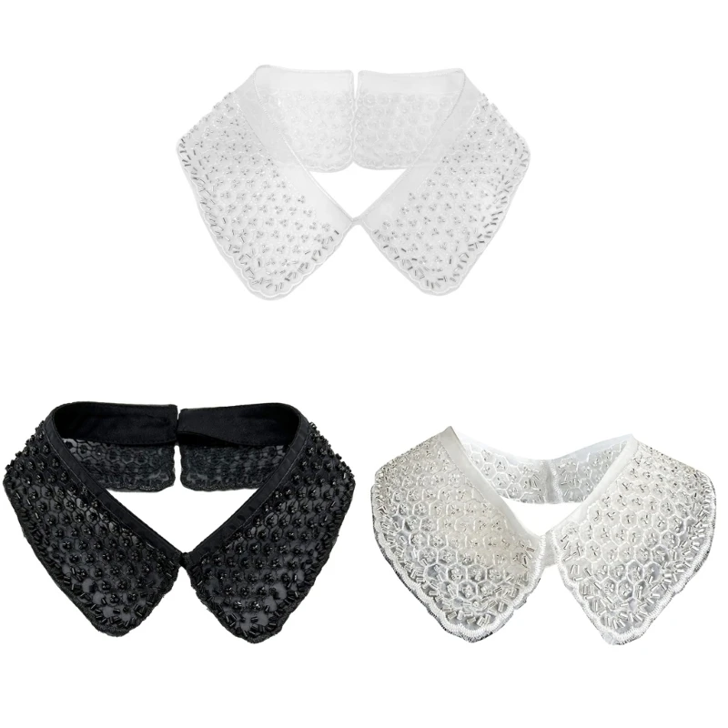 Women Beaded Embellished Mesh False Collar for Formal Party and Casual Outfit Dropship