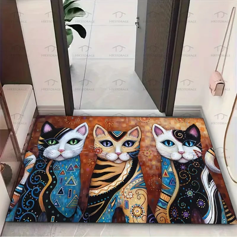Artistic cat pattern floor mat. Welcome mat. Suitable for use in balconies, laundry rooms, and bathrooms. Home decoration carpet