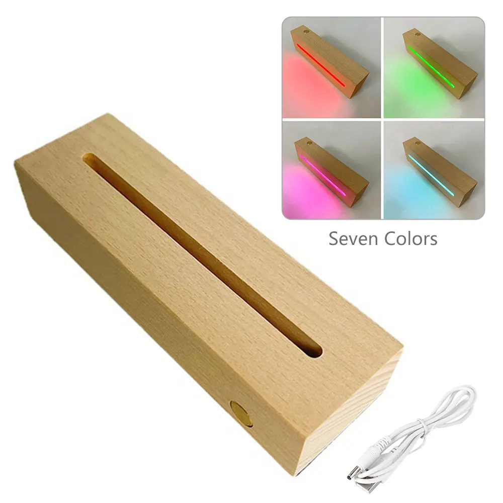 LED Wood Lamp Base 7LED Colorful Rectangle Display Pedestal Lights Display Base Wooden Lighted Base Stand for Resin Acrylic Art