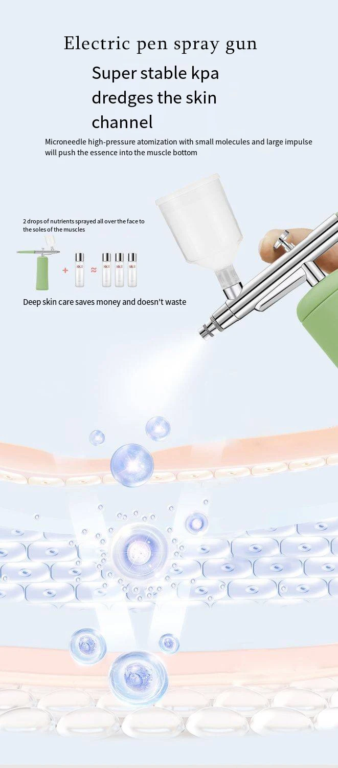 Portable USB Rechargeable Mini Electric High Pressure Oxygen Atomizer Air Compressor Spray Gun Sprayer Oxygen Injector Small Bubble Beauty Nano Skin Facial Hydration Moisturizing Skin Care Tools