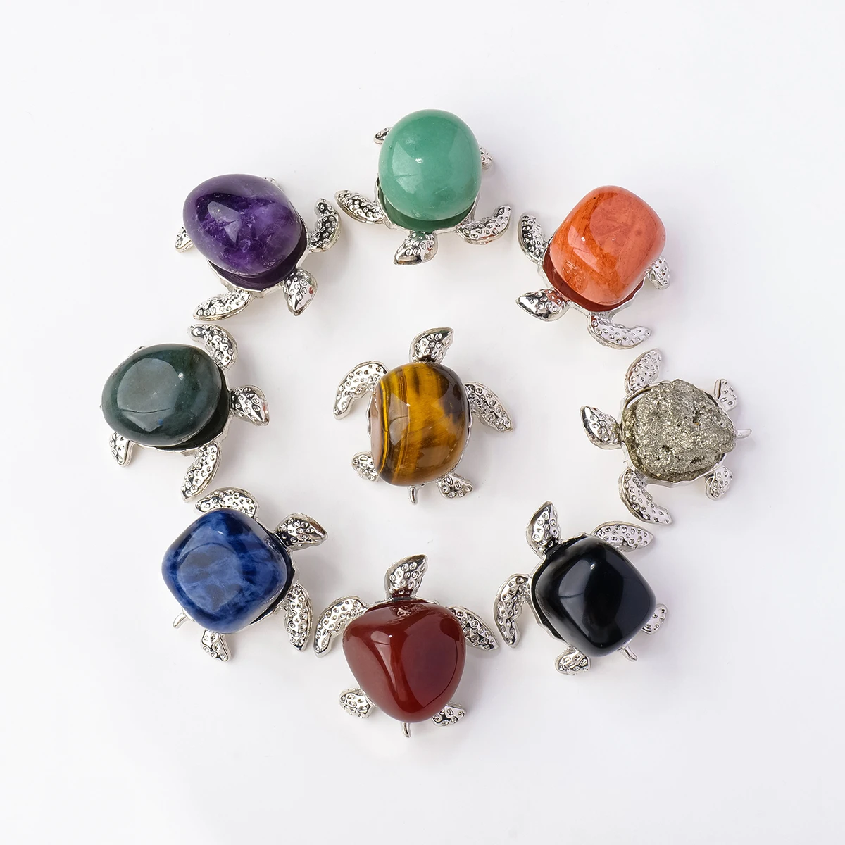 1pc Natural Crystal Tumbled Stone Turtle Jewelry Crystal Raw Stone Silvery  Home Office Decoration Holiday Gift