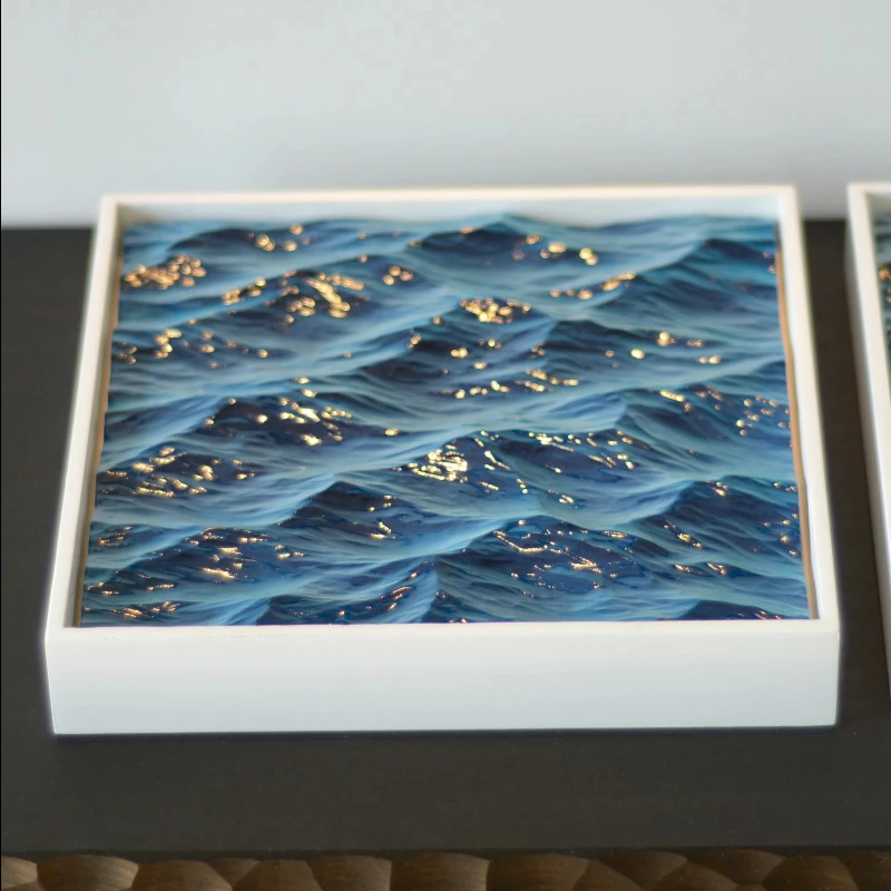 Blue wave still life plaster wall and desk decoration Minimalist modern framed gift for study and office