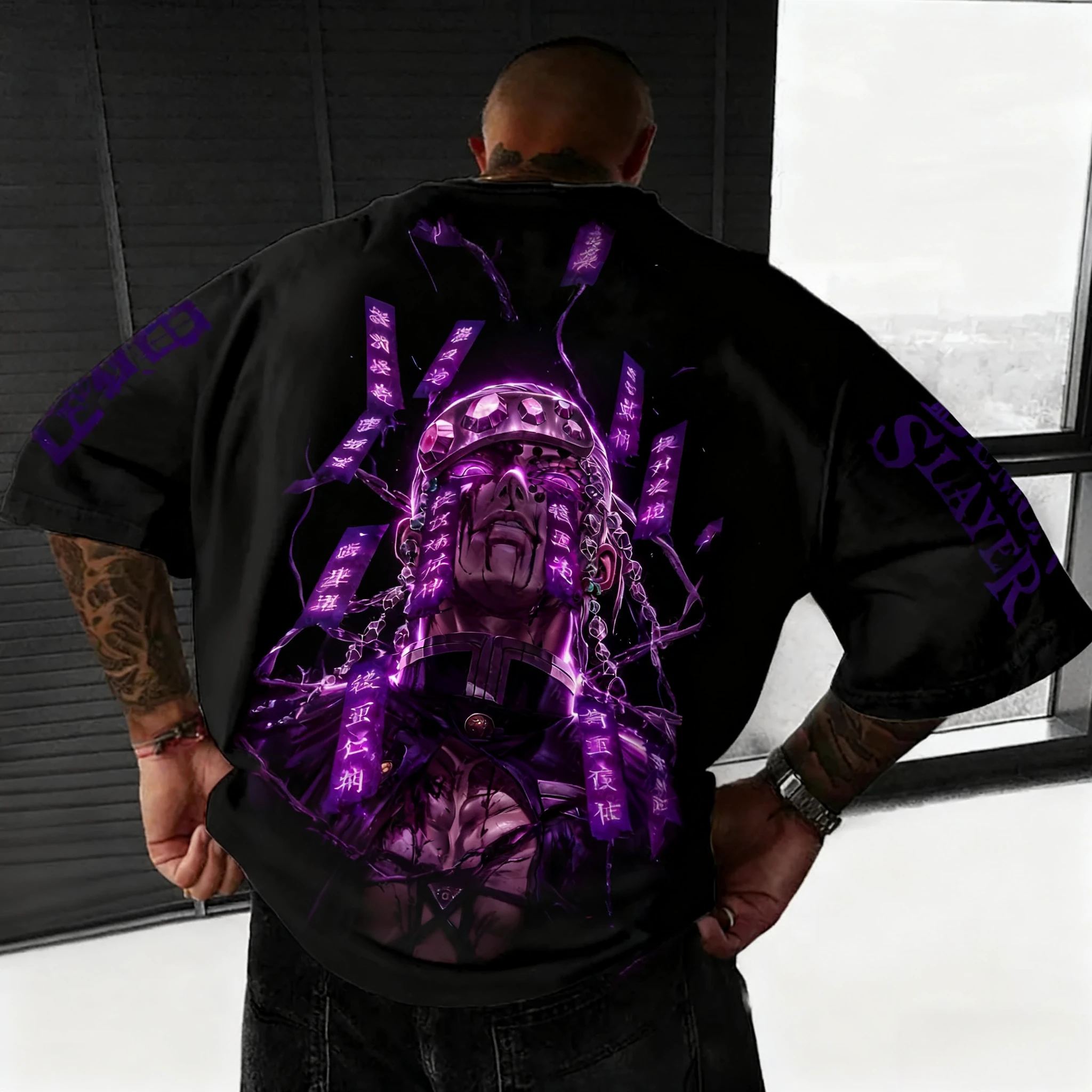 Dämon Slayer Anime männer T-shirt Sommer Neue Uzui Tengen Gedruckt Große Größe Harajuku Casual Lose Eltern Kind Kurzarm Top