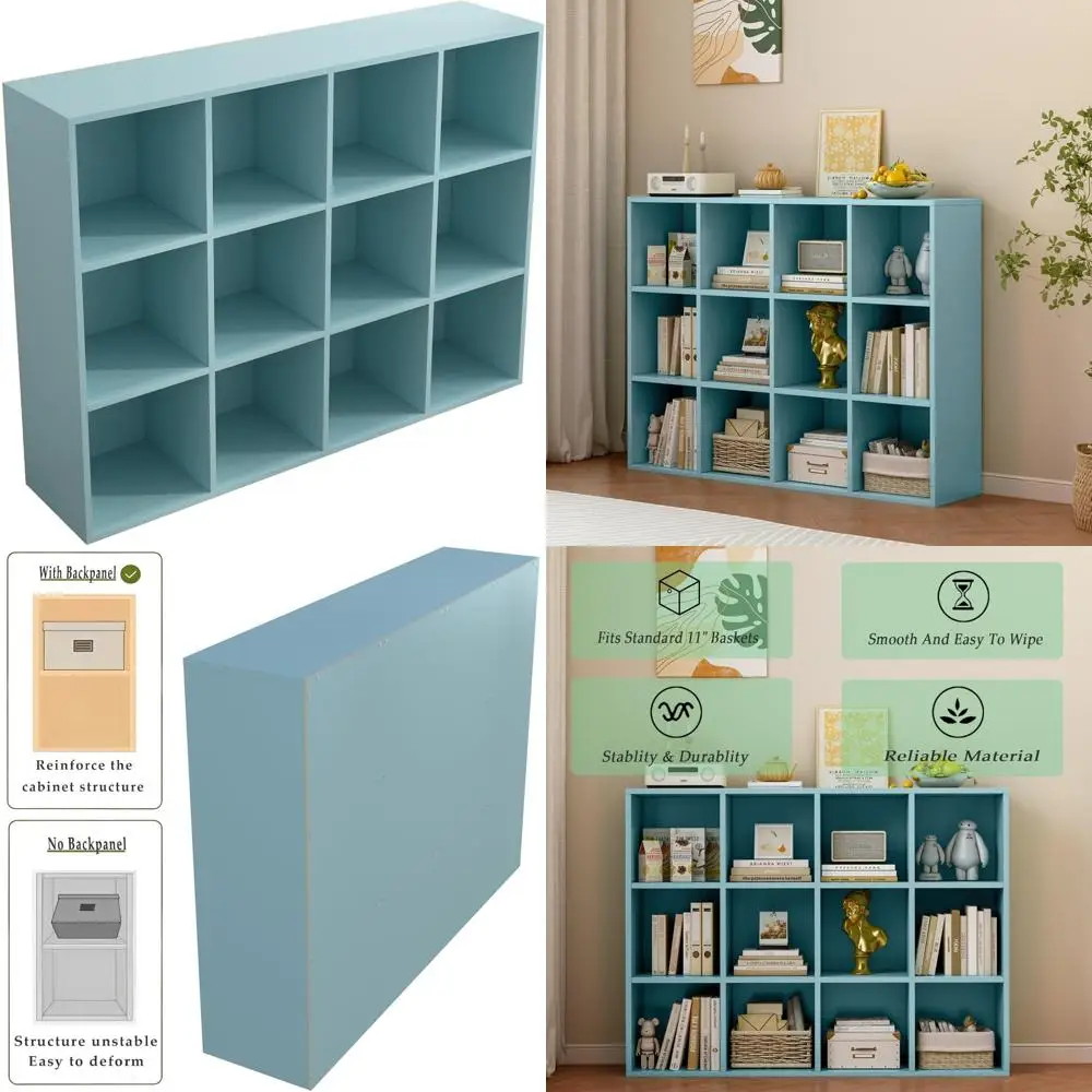 

Light Blue Wooden 3-Tier Open Bookshelf - Floor Standing Display Cabinet for Home and Office Use