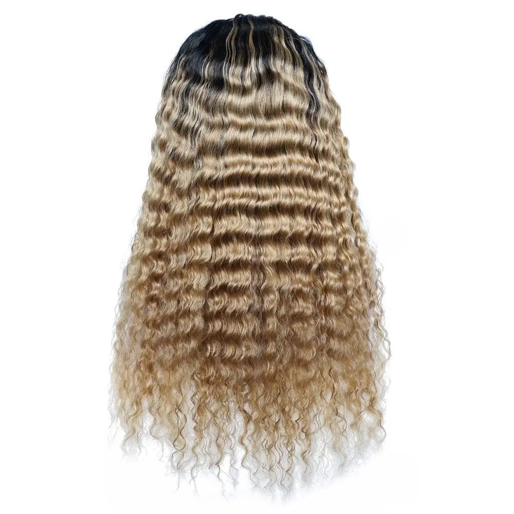 1B27 Ombre Honey Blonde Glueless Deep Wave Headband Wig Human Hair Full Machine Made Brazilian Remy Wig For Women 180% Density