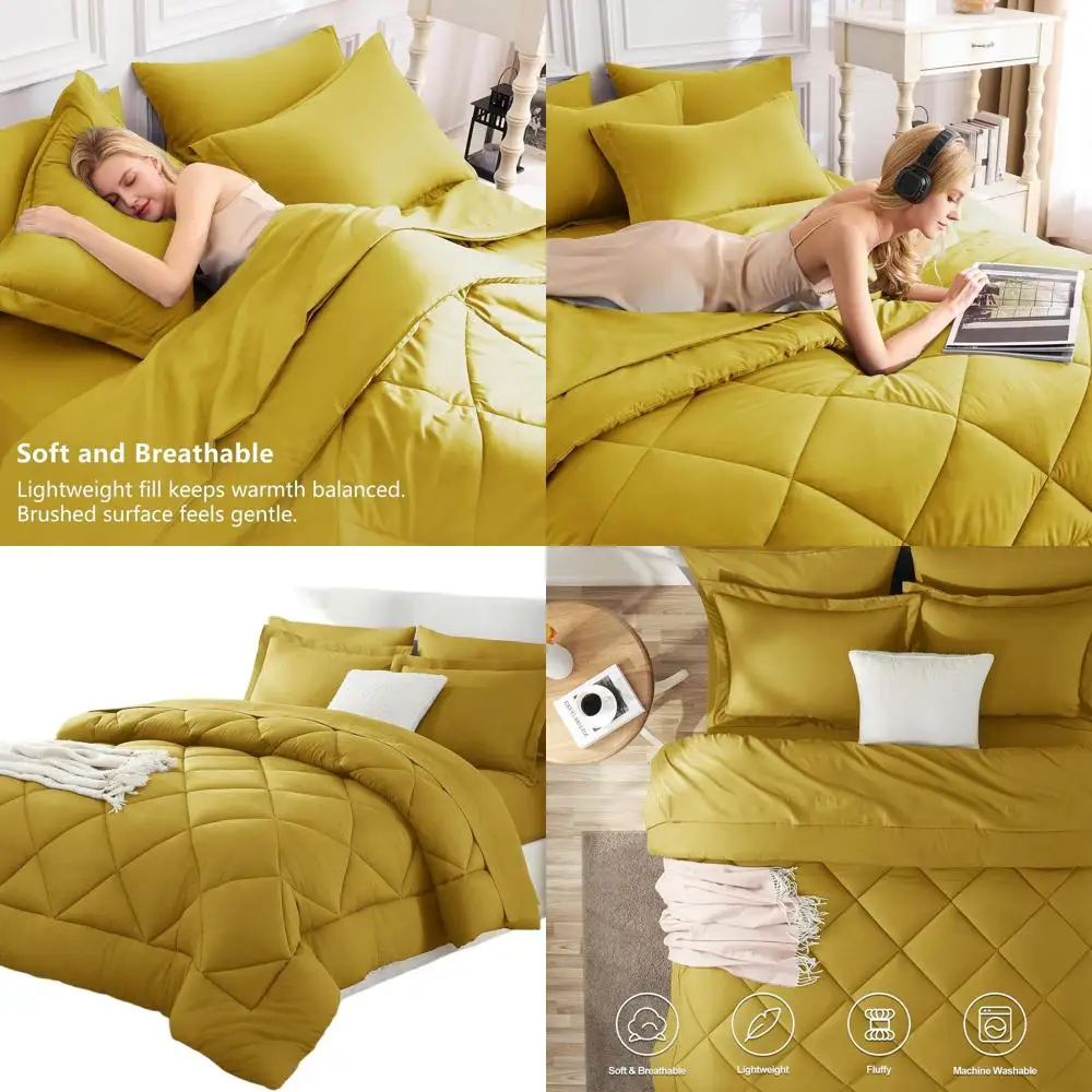 

Luxurious 7-Piece King Bedding Set in Mustard Yellow: Comforter, Sheets, Pillowcases & Shams for All Seasons