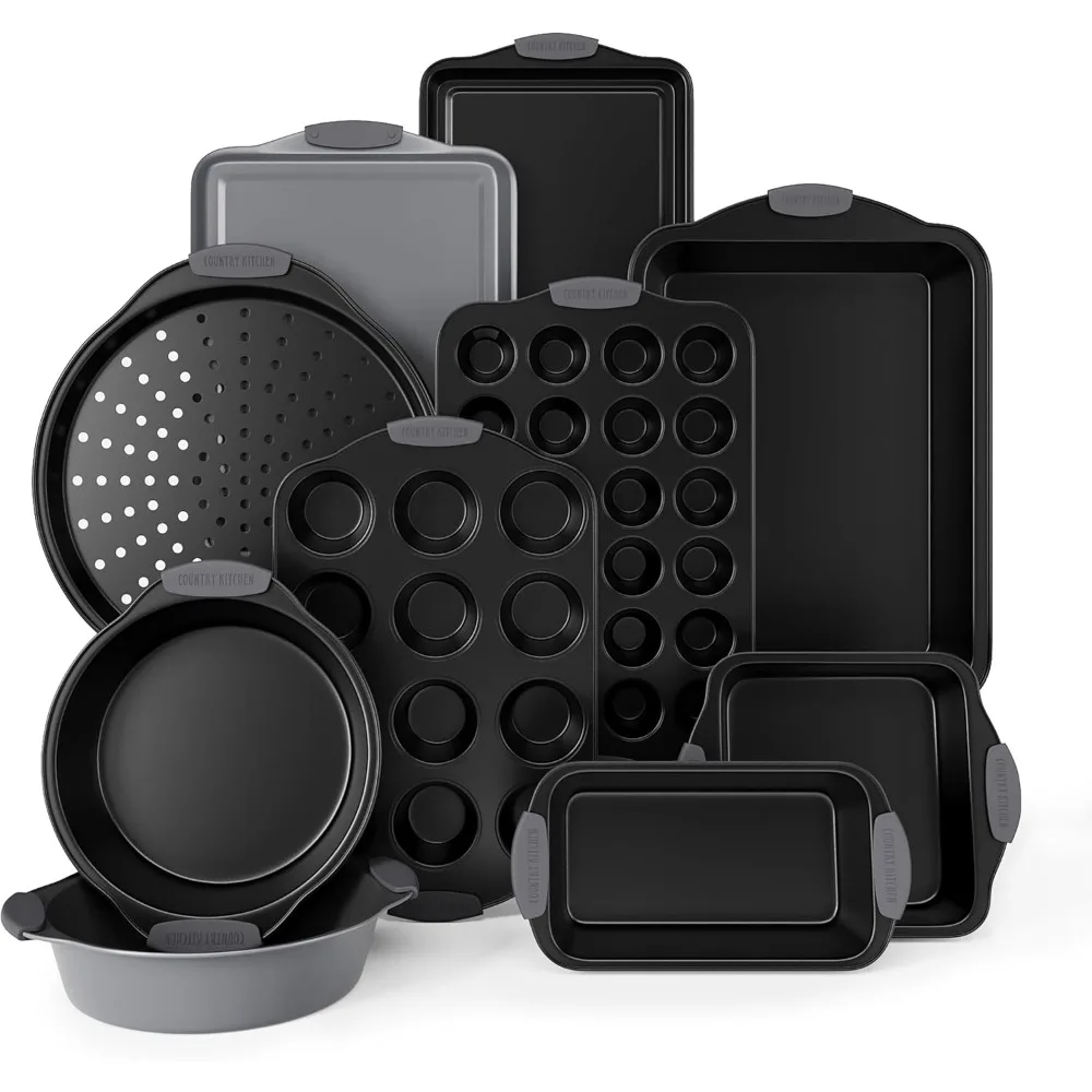 

Country Kitchen Nonstick Stackable Bakeware Set - Heavy Duty, Durable, Easy Release Baking Set, Grey, 10 Pcs
