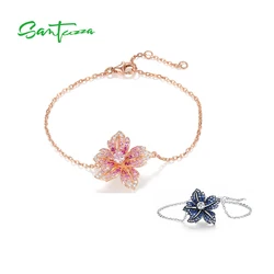 SANTUZZA 925 Sterling Silver Adjustable Bracelet For Women Delicate Blue / Blue Lily Flower Delicate Wedding Chic Fine Jewelry
