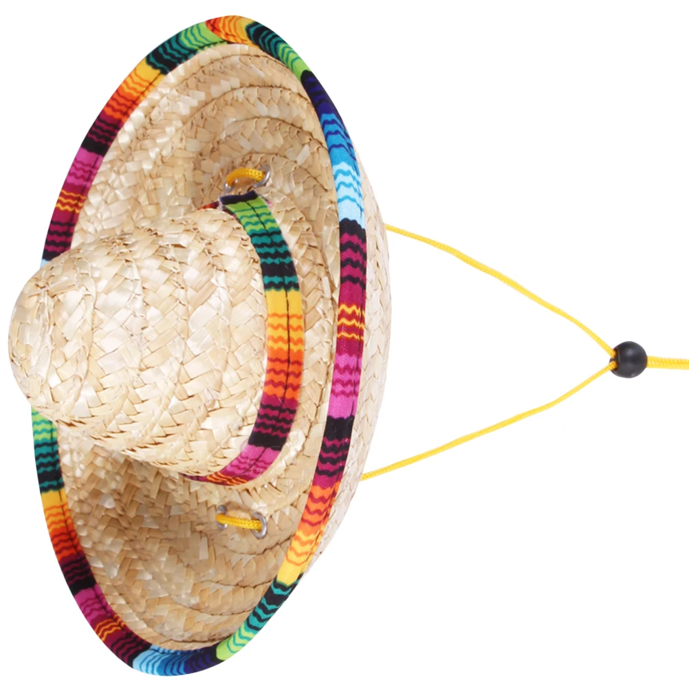 

Straw Braid Breathable Sun Hat Adjustable String For Summer Outdoor Pet Use Lightweight Mexico Style Hat For Dogs Cats Wide Brim