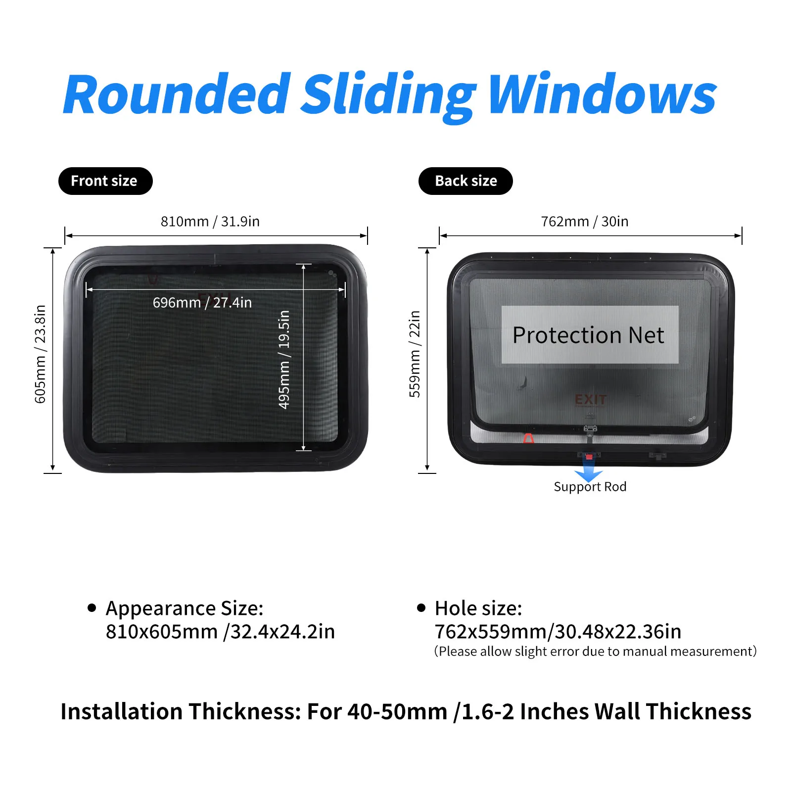 نافذة خروج RV حماية من الشمس للخصوصية 30.48 × 22.36 بوصة نافذة مقطورة مع شاشة شبكية وحلقة تقليم #6