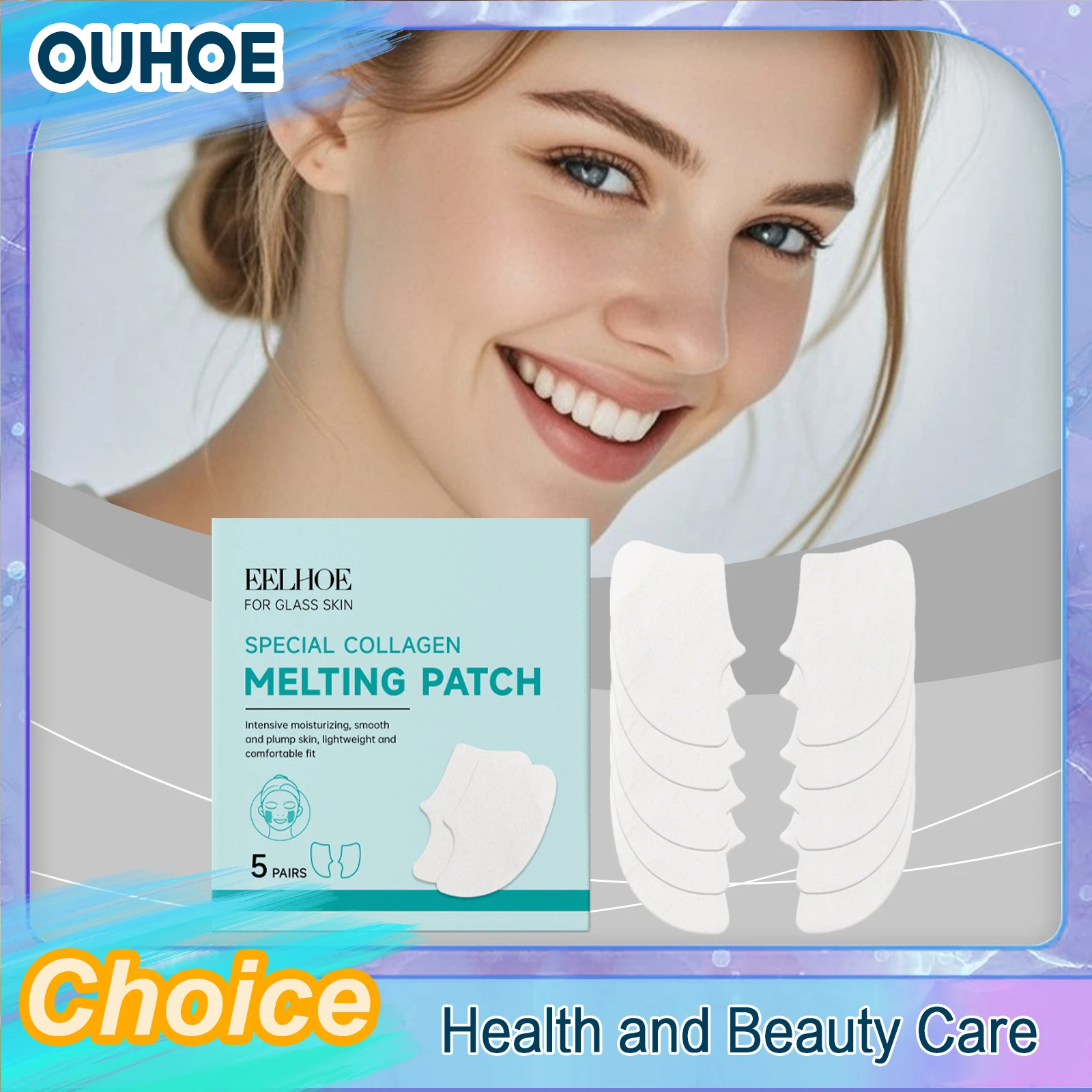 EELHOE Moisturize Sheet Mask Collagen Melting Patch Nourishment Lightweight Softening Plump Smooth Daily Facial Skincare 5 Pairs