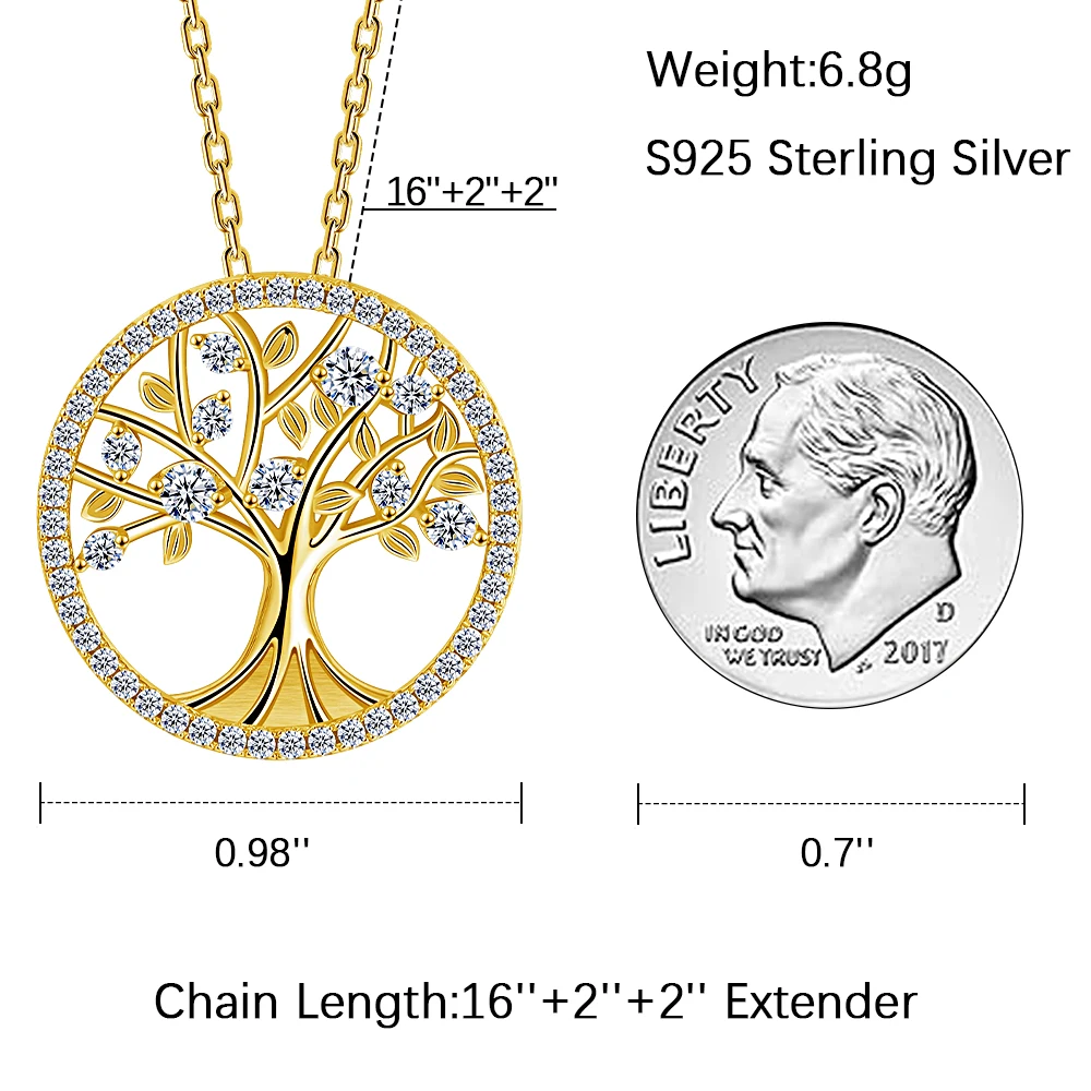 LinkerLove Tree of Life Pendant Moissanite Necklace for Women 925 Sterling Silver Diamond Necklaces Fine Jewelry Gift for Mother