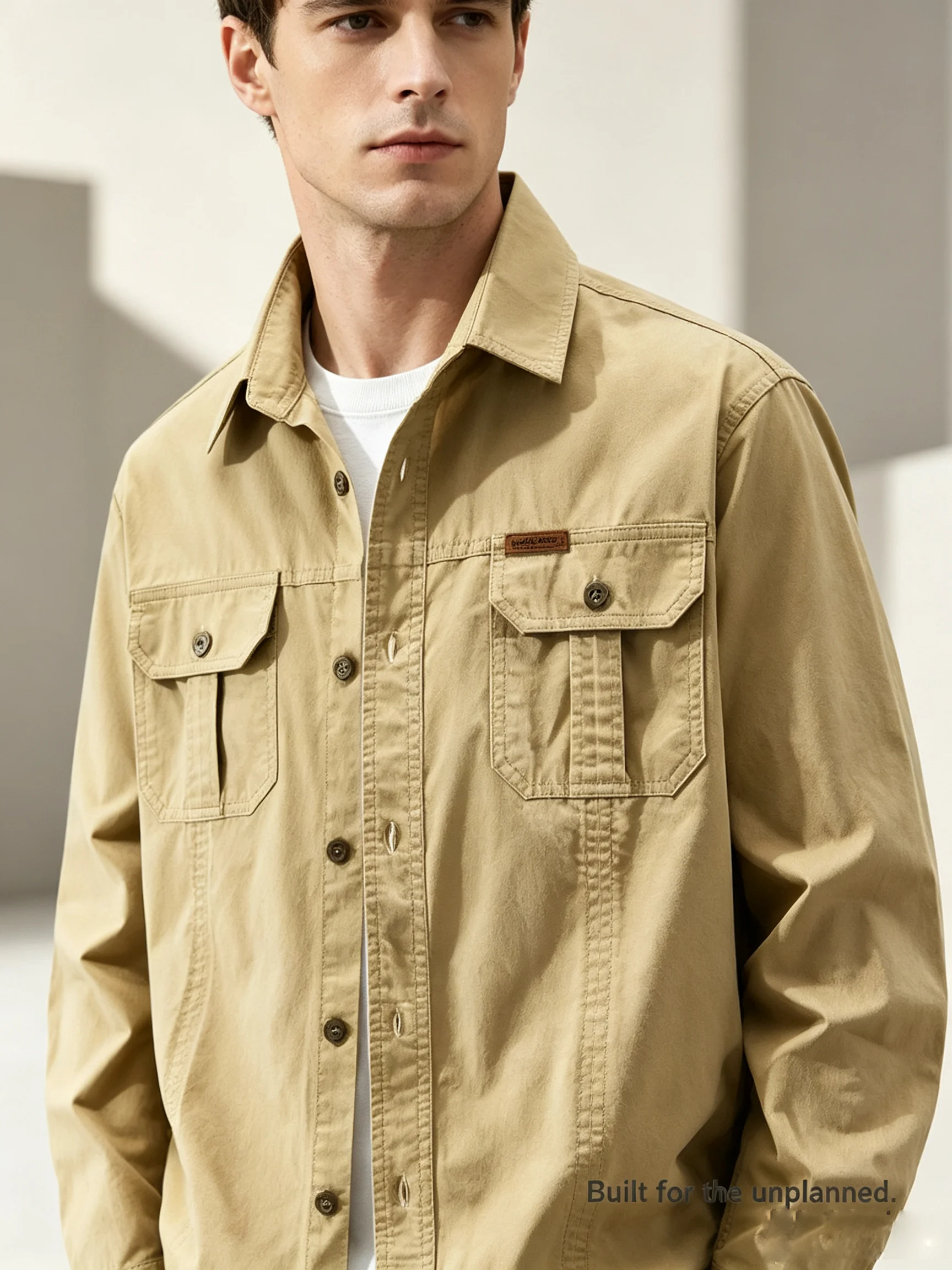 Men Long Sleeve Cargo Shirt 100% Cotton Washed Workwear Multi‑Pocket Retro Army Male Outerwear Casual Streetwear Fishing Top