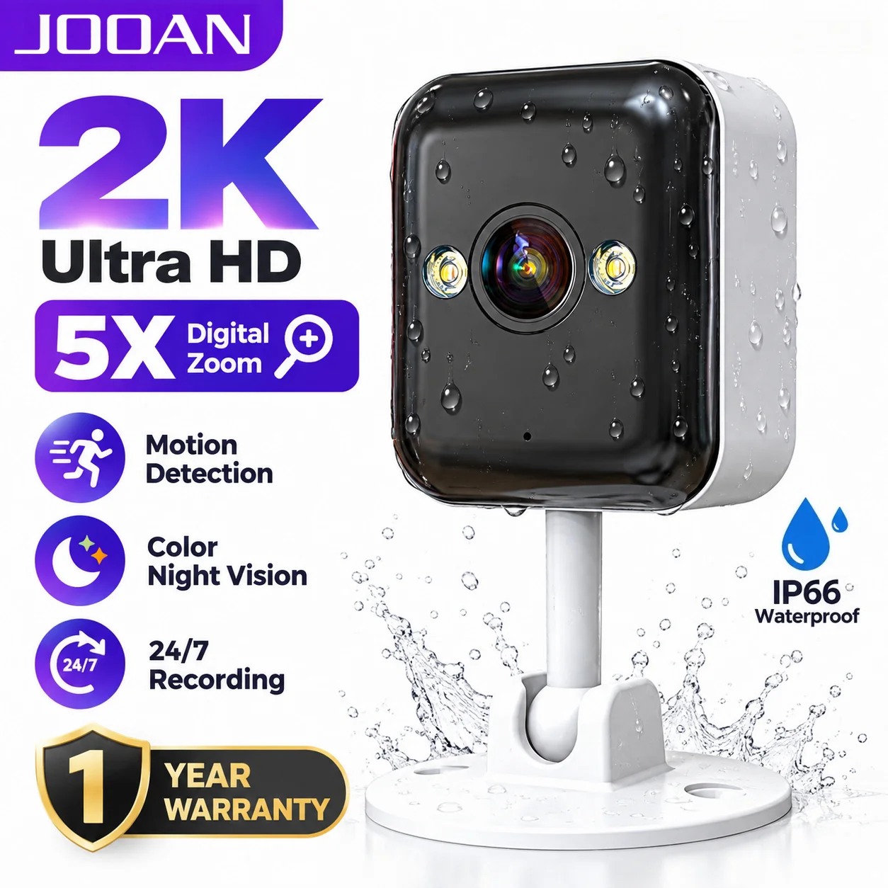 JOOAN 2K WiFi IP Camera Outdoor 5X Zoom Moiton Detection Smart Night Vision Security Protection Camera 24/7 Video Surveillance