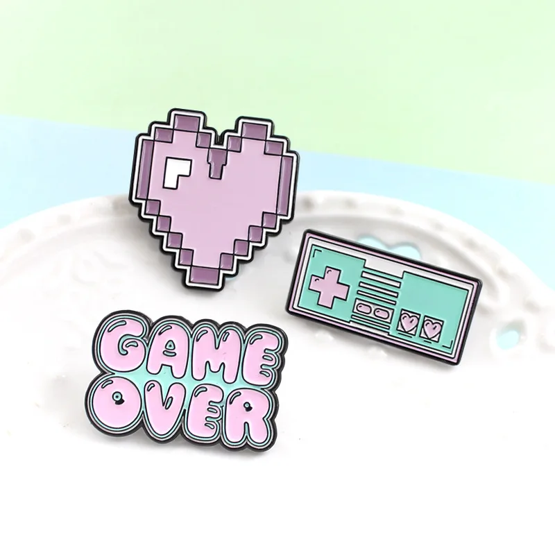 Cartoon animation game console controller Love clearance GAME OVER Enamel Pins Inspirational Brooch Lapel Pin Badges Inspired Je