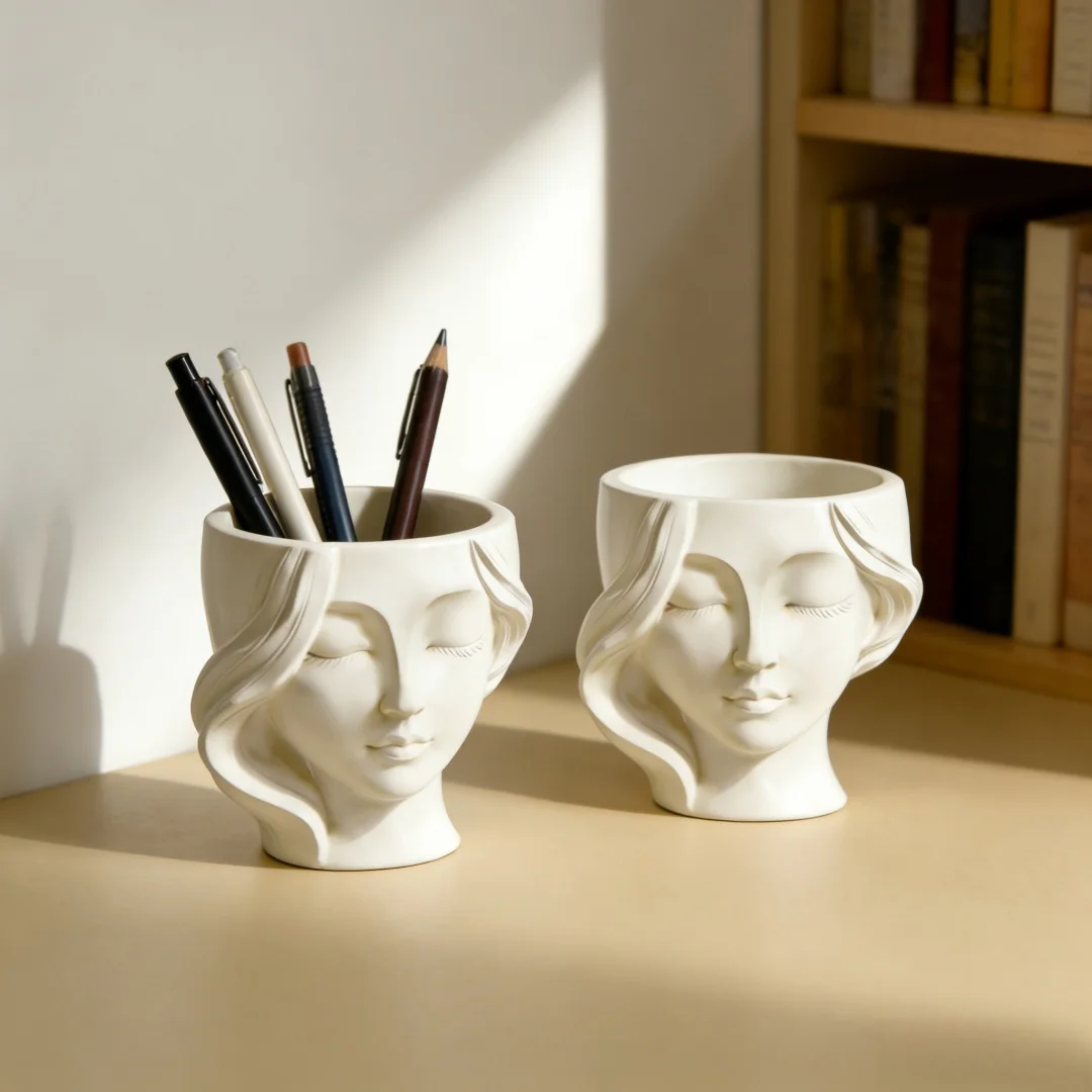 3D Closed-Eye Girl Face Planter Silicone Mold Easy Demold For DIY Flower Pot Concrete Succulent Pot Pen Holder Home Decor